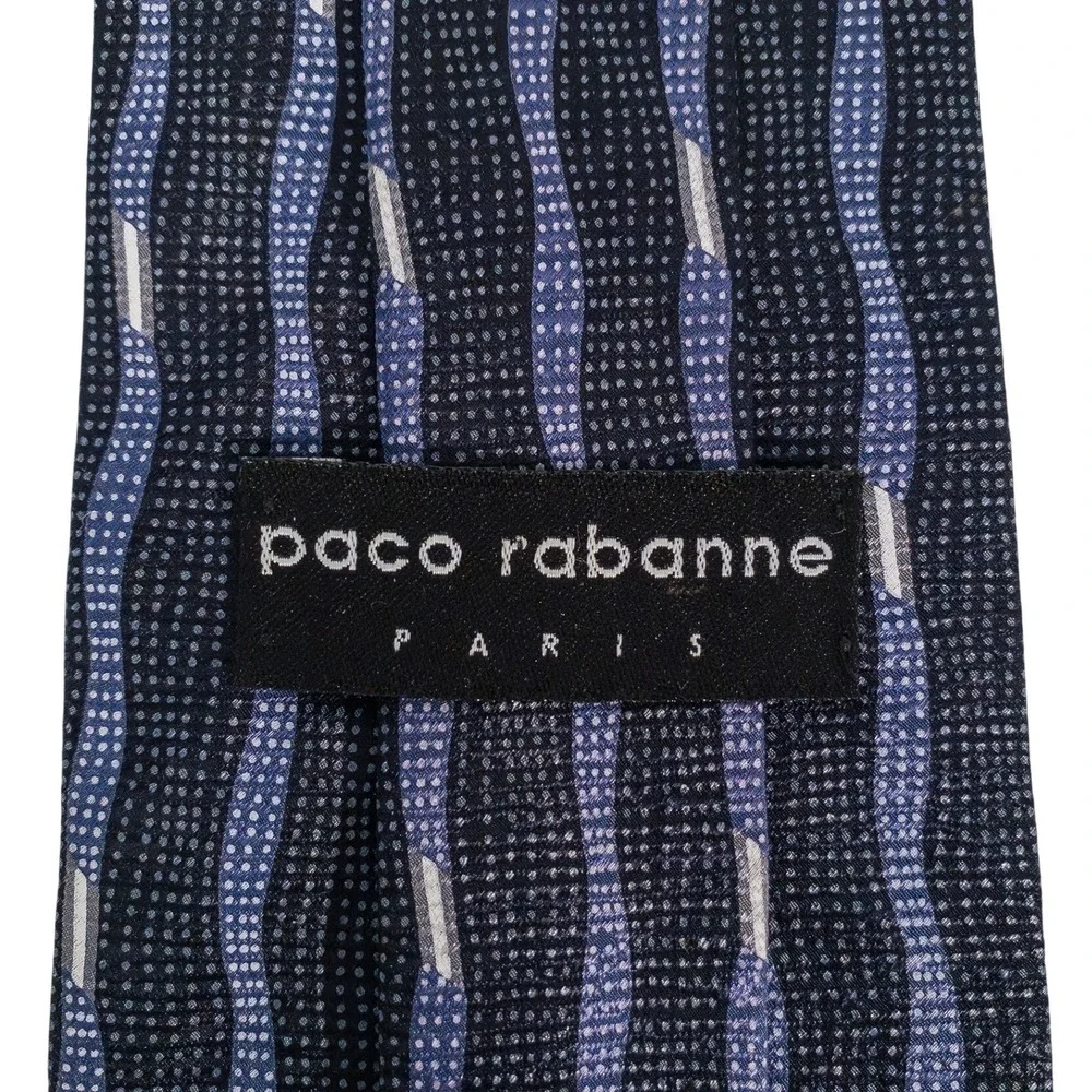 Paco Rabanne Paris Men's 100% Silk Necktie Italy Blue/black Wavy Stripe‎ EUC